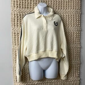 PINK REVERSE FLEECE CROPPED POLO SWEATSHIRT